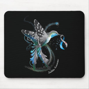 Hummingbird Holding Grey Blue Ribbon T1d Diabetes Mouse Pad