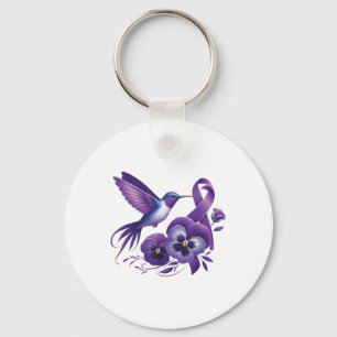Hummingbird Holding Purple Pansy Ribbon Heimer Awa Keychain