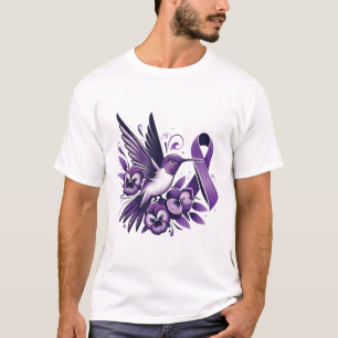 Hummingbird Holding Purple Pansy Ribbon Heimer Awa T-Shirt