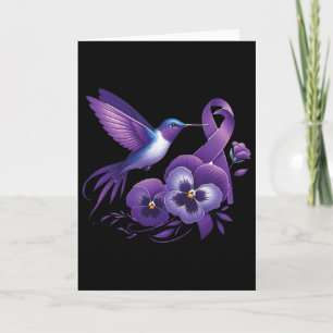 Hummingbird Holding Purple Pansy Ribbon Heimerheim Card