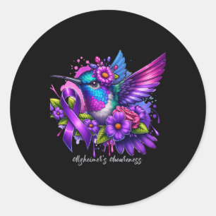Hummingbird Holding Purple Ribbon Heimerheimer Awa Classic Round Sticker
