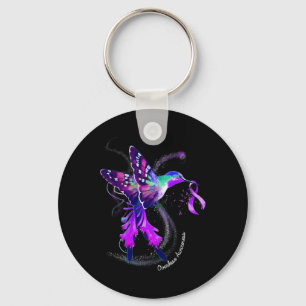 Hummingbird Holding Purple Ribbon Overdose Awarene Keychain