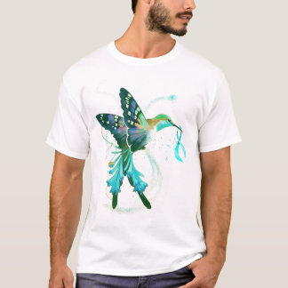 Hummingbird Holding Teal Ribbon Ovarian Cancer Awa T-Shirt