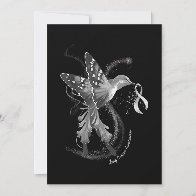 Hummingbird Holding White Ribbon Lung Cancer Aware Save The Date (Front)