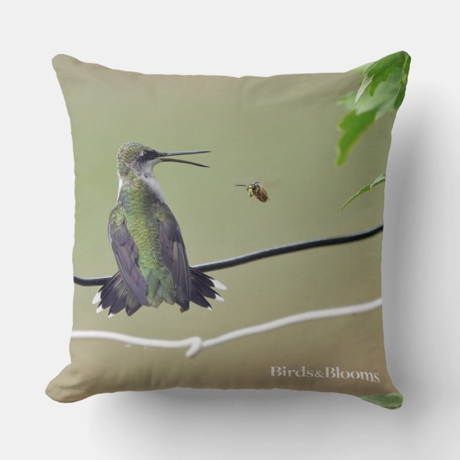 Hummingbird & Honey Bee Throw Pillow (Front)