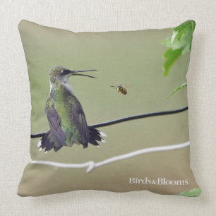 Hummingbird & Honey Bee Throw Pillow