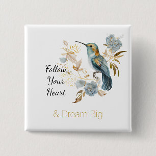 Hummingbird Hydrangea Flowers 2 Inch Square Button
