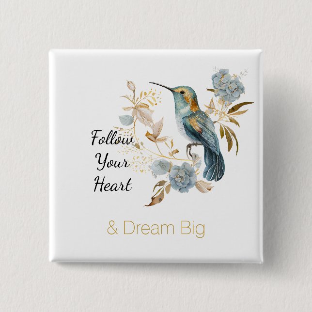 Hummingbird Hydrangea Flowers   2 Inch Square Button (Front)