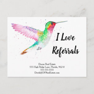 hummingbird I love referral real estate marketing  Postcard