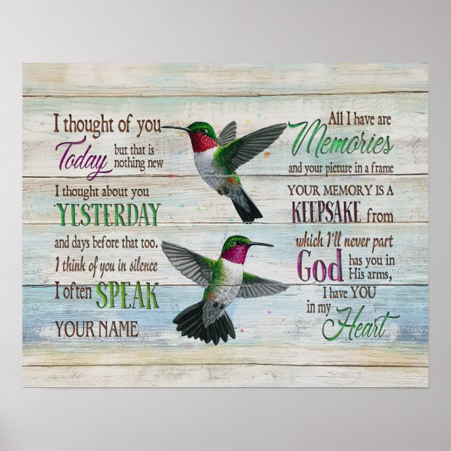 Hummingbird I Thought Of You Memorial Poster (Front)