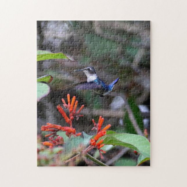 Hummingbird in Flight and Red Flowers Jigsaw Puzzle (Vertical)