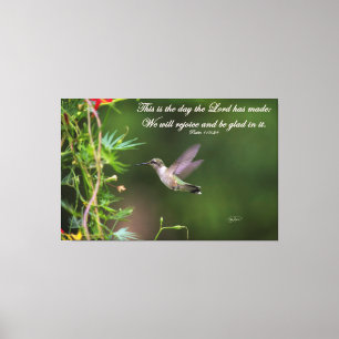 Hummingbird in Flight Psalm 118:24 Bible Verse Canvas Print