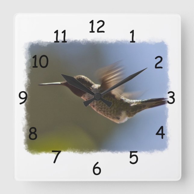Hummingbird in Flight Square Wall Clock (Front)