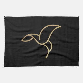 Hummingbird in Monoline Style - Gold on Black Kitchen Towel