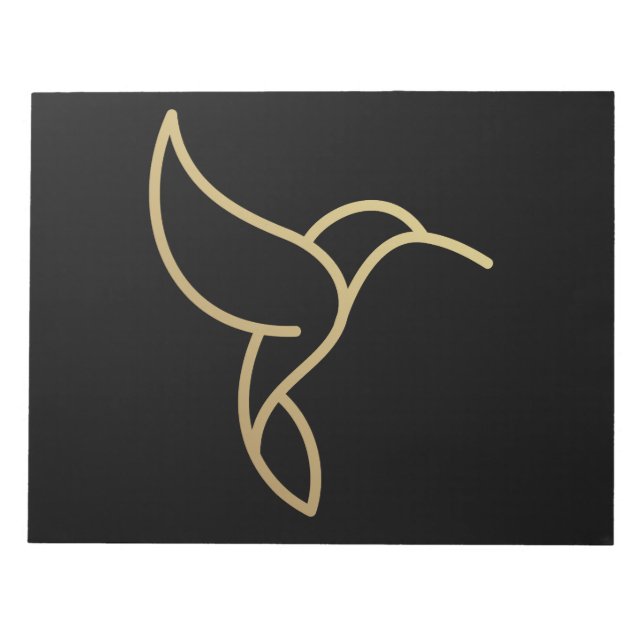 Hummingbird in Monoline Style - Gold on Black Notepad (Front)