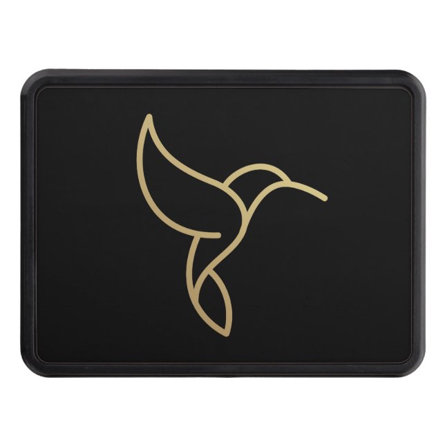 Hummingbird in Monoline Style - Gold on Black Trailer Hitch Cover (Front)