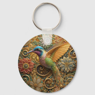 Hummingbird in Ornamental Flowers Keychain