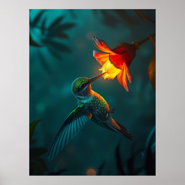 Hummingbird in the garden poster (Front)