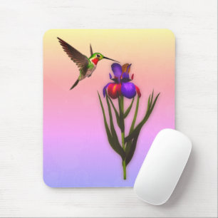 Hummingbird Iris Flower Art Mouse Pad