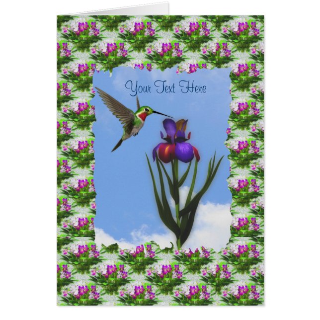 Hummingbird Iris Flower Card (Front)
