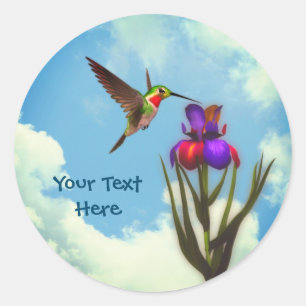 Hummingbird Iris Flower Personalized Classic Round Sticker