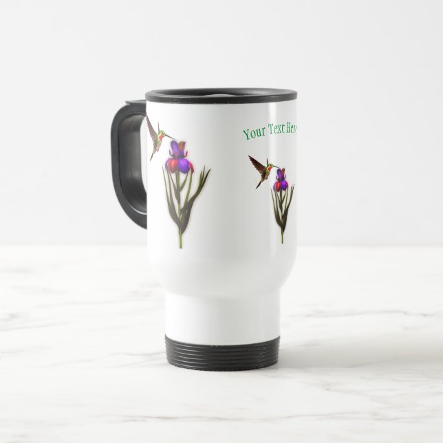 Hummingbird Iris Flower Personalized  Travel Mug (Front Left)