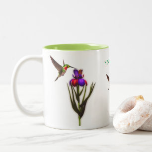 Hummingbird Iris Flower Personalized  Two-Tone Coffee Mug