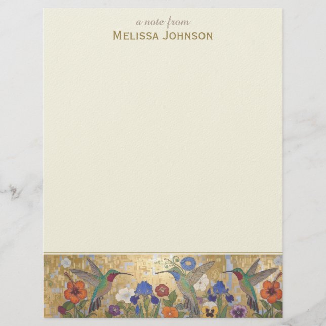 Hummingbird Klimt Style Personalized Custom Name Letterhead (Front)