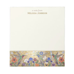 Hummingbird Klimt Style Personalized Custom Name Notepad