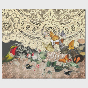 HUMMINGBIRD LACE AND FLOWERS Wrapping Paper