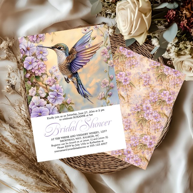 Hummingbird Lavender Flowers Bridal Shower | Invitation (Creator Uploaded)