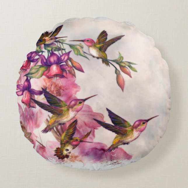 Hummingbird Lavender Jewelled Round Pillow (Front)