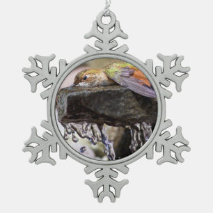 Hummingbird  Laying in Water Snowflake Pewter Christmas Ornament