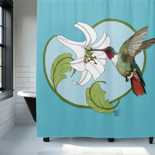 Hummingbird Lily Blue Art Nouveau 