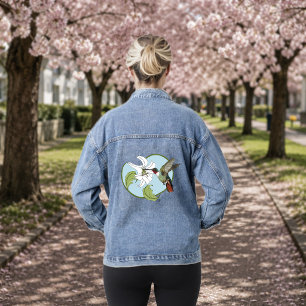 Hummingbird Lily Blue Art Nouveau Denim Jacket