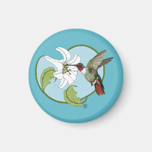 Hummingbird Lily Blue Art Nouveau Magnet