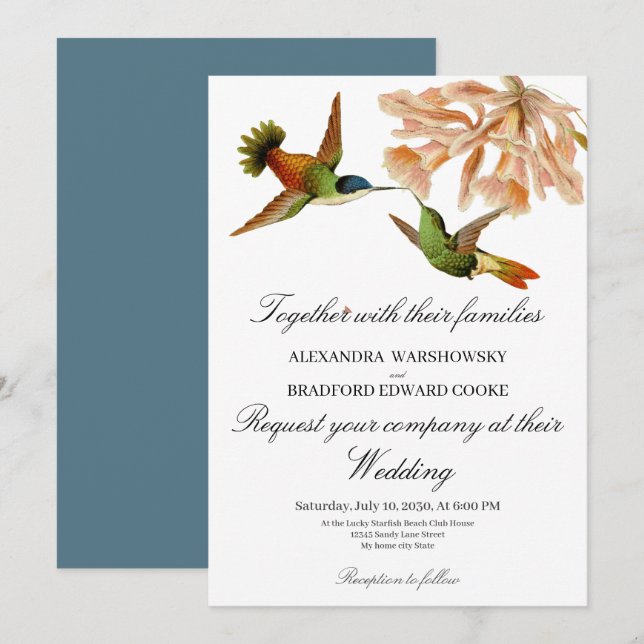 Hummingbird Lily Watercolor Blue White Wedding  (Front/Back)