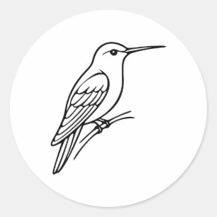 Hummingbird Line Art – Bird Illustration Classic Round Sticker