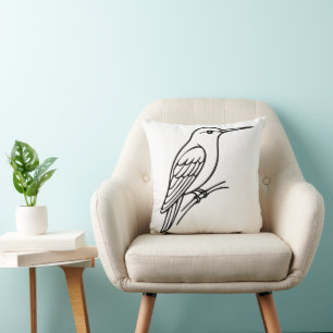 Hummingbird Line Art – Bird Illustration Throw Pillow