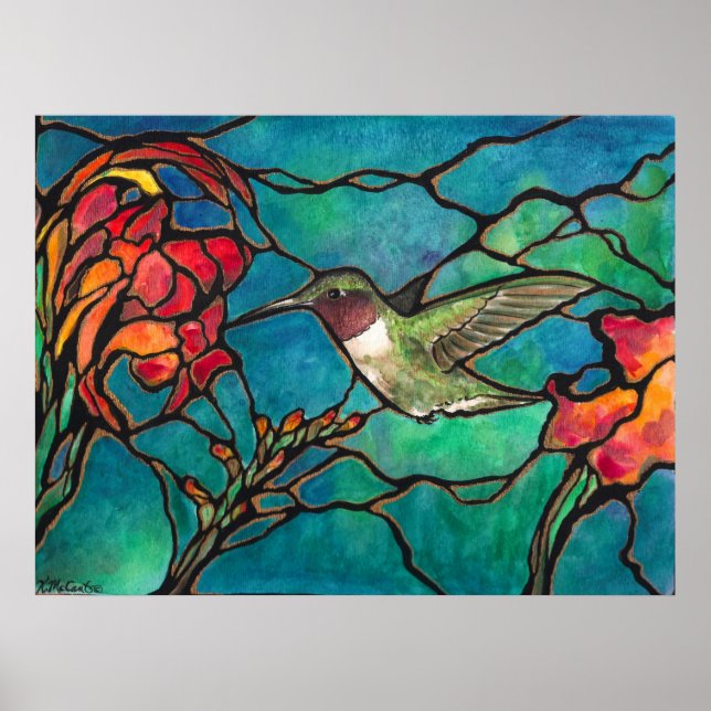 "Hummingbird Melody" Unique "stained glass" Art Poster (Front)