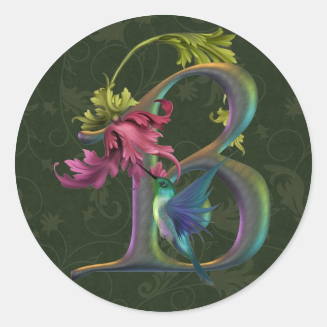 Hummingbird Monogram B Classic Round Sticker (Front)