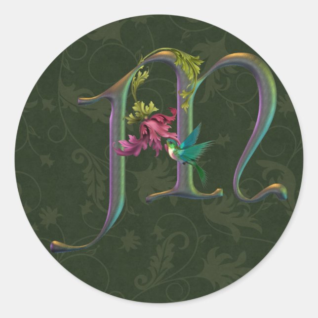 Hummingbird Monogram M Classic Round Sticker (Front)