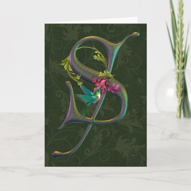 Hummingbird Monogram S Note Card (Front)