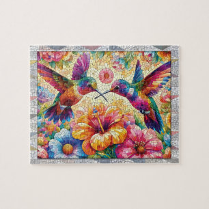 Hummingbird Mosaic, Flowers, Tiles, Birds, Gift, Jigsaw Puzzle