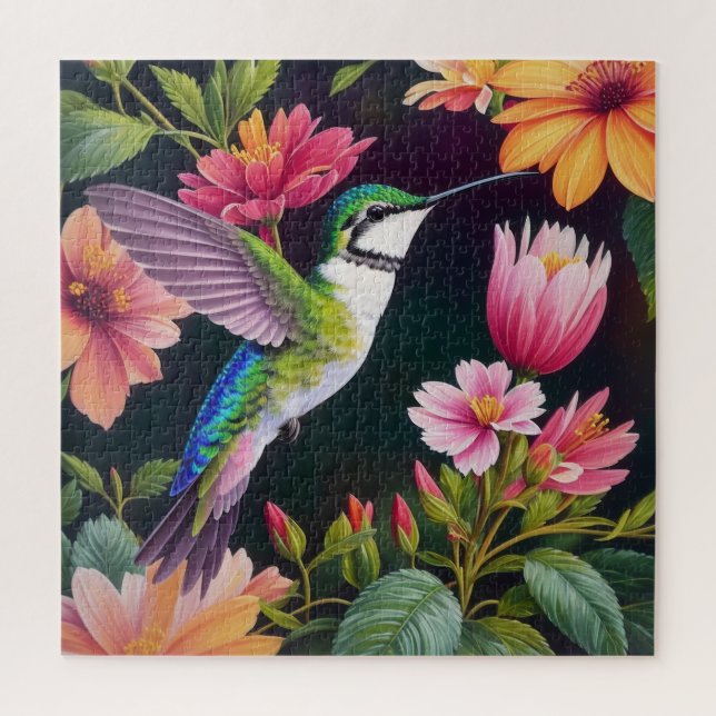 Hummingbird Multicolor Floral Jigsaw Puzzle (Vertical)