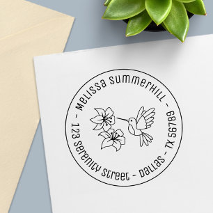 Hummingbird near Flowers Round Address 2 Self-inking Stamp