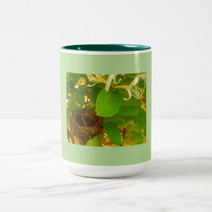 Hummingbird Nest Nestled in Honeysuckles Two-Tone Coffee Mug