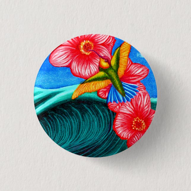 Hummingbird Ocean 1 Inch Round Button (Front)