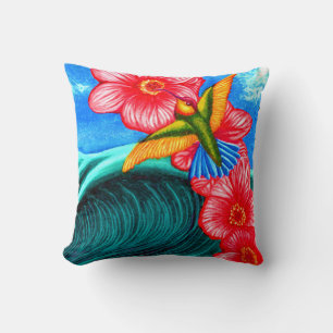 Hummingbird Ocean Throw Pillow