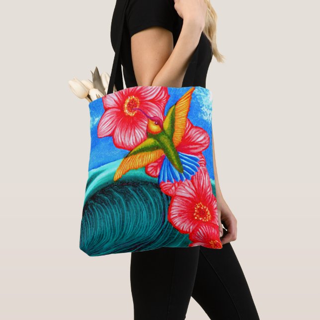 Hummingbird Ocean Tote Bag (Close Up)